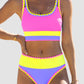 🏖️ Urlaubsangebot: 49% Rabatt 💃 Farbkontrast-Patchwork Nylon Sport-Bikini-Set (3-teilig)