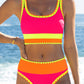 🏖️ Urlaubsangebot: 49% Rabatt 💃 Farbkontrast-Patchwork Nylon Sport-Bikini-Set (3-teilig)