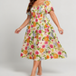 🔥Letzter Tag: 60% Rabatt!⏰🌸👗 Blumenkleid mit Raffungen, quadratischem Ausschnitt & Taschen🏖️