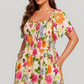 🔥Letzter Tag: 60% Rabatt!⏰🌸👗 Blumenkleid mit Raffungen, quadratischem Ausschnitt & Taschen🏖️