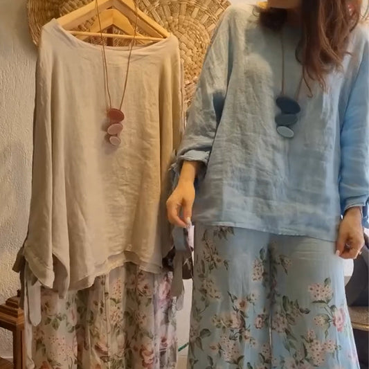 👗Zwei kaufen, Kostenloser Versand🌸Damen-Set aus locker sitzender Bluse und weit geschnittener Hose mit Blumenprint