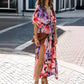 🌟Kostenloser Versand ab zwei💖✨Sommerliches, floral bedrucktes, sexy Kleid mit tiefem V-Ausschnitt und hoher Taille und Schlitz für Damen