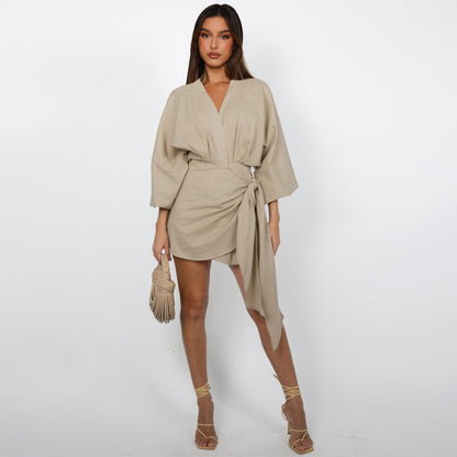🎁2026 Neuheiten 50 % RABATT👗Damen Wickelkleid mit V-Ausschnitt