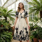 👗Jetzt 50% reduziert!🌸 Damen-Midikleid mit botanischem Print – V-Ausschnitt, A-Linie und Volantärmel🌿
