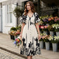 👗Jetzt 50% reduziert!🌸 Damen-Midikleid mit botanischem Print – V-Ausschnitt, A-Linie und Volantärmel🌿