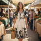 👗Jetzt 50% reduziert!🌸 Damen-Midikleid mit botanischem Print – V-Ausschnitt, A-Linie und Volantärmel🌿