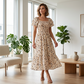 🔥Letzter Tag 50% RABATT🔥Women's Square Neck Smocked Floral Midi Dress