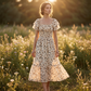 🔥Letzter Tag 50% RABATT🔥Women's Square Neck Smocked Floral Midi Dress