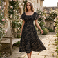 🔥Letzter Tag 50% RABATT🔥Women's Square Neck Smocked Floral Midi Dress