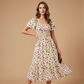 🔥Letzter Tag 50% RABATT🔥Women's Square Neck Smocked Floral Midi Dress
