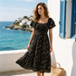 🔥Letzter Tag 50% RABATT🔥Women's Square Neck Smocked Floral Midi Dress
