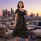🔥Letzter Tag 50% RABATT🔥Women's Square Neck Smocked Floral Midi Dress