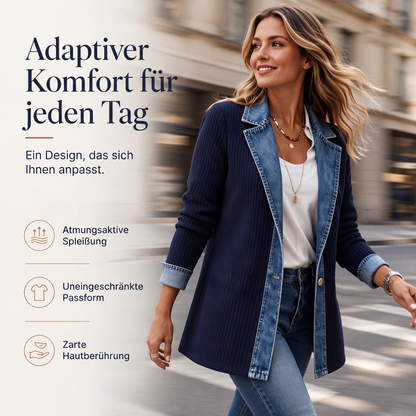 🔥Heißer Verkauf 60% Rabatt✨👚Damen Hemd mit Geripptem Strick & Denim Mix - Lässiger Chic für jeden Tag🎁