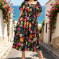 🔥Letzter Tag: 60% Rabatt!⏰🌸👗 Blumenkleid mit Raffungen, quadratischem Ausschnitt & Taschen🏖️