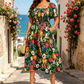 🔥Letzter Tag: 60% Rabatt!⏰🌸👗 Blumenkleid mit Raffungen, quadratischem Ausschnitt & Taschen🏖️